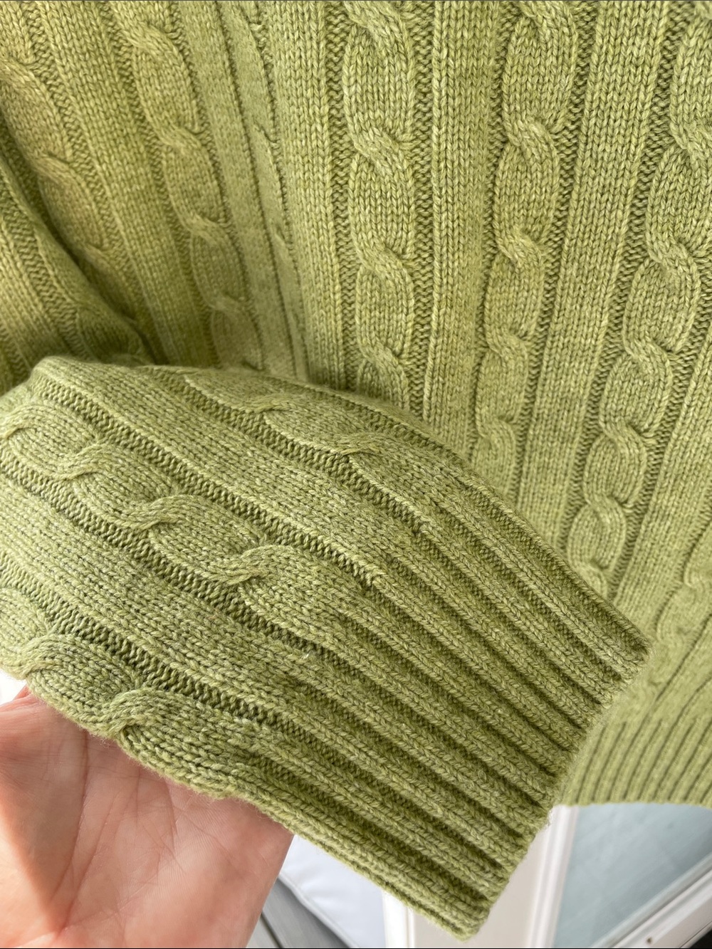 L.L. Bean Men's Light Sage Green Cable Crewneck Sweater - Picture 5 of 6